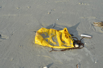 Plastic mess left on the beach or washed up.