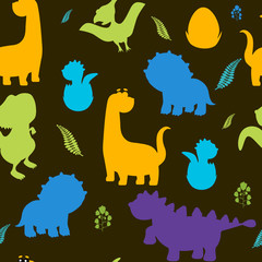 Cute kids dinosaurs pattern for girls and boys. Colorful dinosaurs on the abstract grunge background.. The dinosaurs pattern is made in neon colors. Urban pattern. backdrop for textile and fabric.