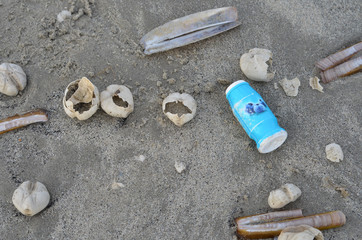 Plastic mess left on the beach or washed up.