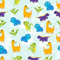 Cute kids dinosaurs pattern for girls and boys. Colorful dinosaurs on the abstract grunge background.. The dinosaurs pattern is made in neon colors. Urban pattern. backdrop for textile and fabric.