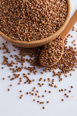 Grain buckwheat on a white acrylic background