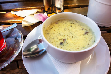 Creamy mushroom soup with dill.