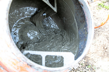 Concrete in a mixer at a construction site