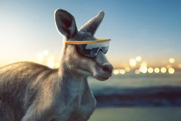 Foto auf Acrylglas Känguru mit Sonnenbrille am Meer © lassedesignen