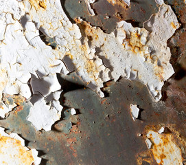 Cracked paint on rusty metal as abstract background