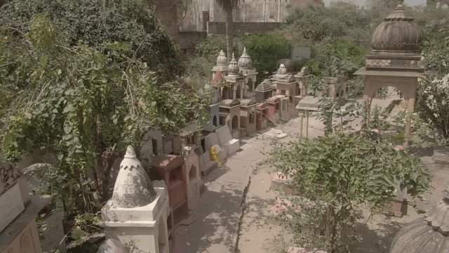Gaudiya Acarya samadhis, Vrindavan, India 4k aerial ungraded