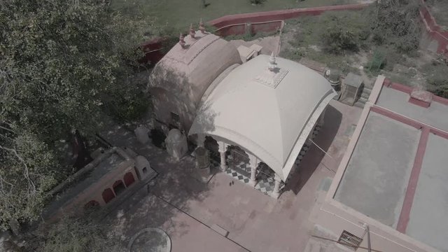 Gaudiya Acarya samadhis, Vrindavan, India 4k aerial ungraded