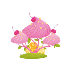 Fabulous mushrooms with marshmallow hats. Vector illustration on white background.