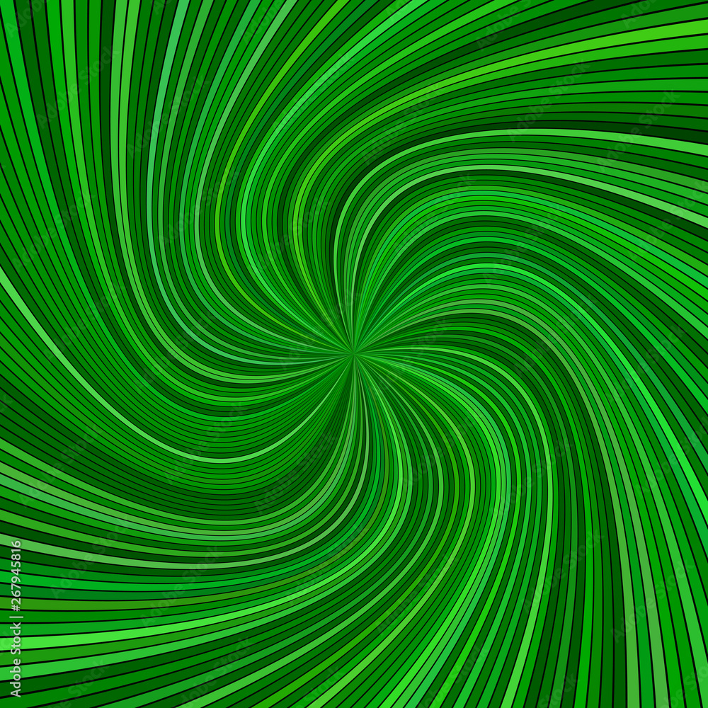 Poster green psychedelic abstract vortex background - vector design with striped rays