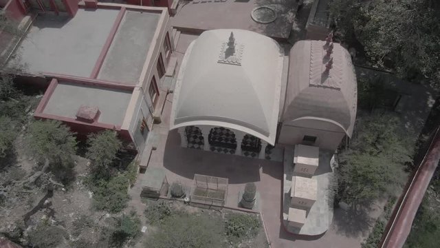 Gaudiya Acarya samadhis, Vrindavan, India 4k aerial ungraded