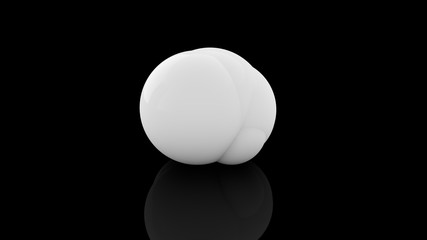 3D rendering of a white ball on a black background from which many white spheres are squeezed out. The idea of fission, chemical reaction, atomic decay. A beautiful illustration of the perfect spheres