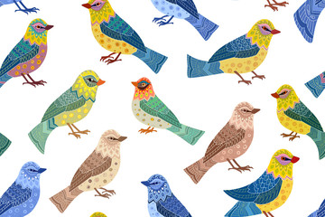 colorful seamless texture with pretty birds for your design