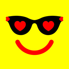 Smiling abstract lover face. Glasses with a heart icon. Symbol of love concept. Vector illustration