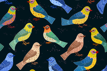 Obraz premium fashion seamless texture with fancy birds for your design