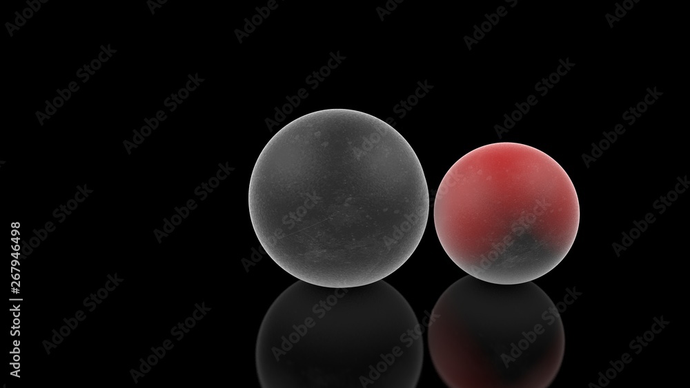 Poster 3d illustration of balls of gray on a black background. the spheres are randomly scattered on a blac
