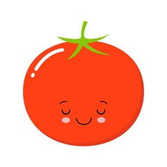 Happy cute smiling tomato. Vector flat cartoon character illustration icon. Isolated on white background. Cute tomato vegetable character concept