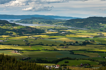 landscape with green fields and mountains