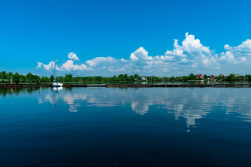 Bay with sailing yacht at the pier