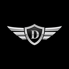 Shield Initial Letter D Wing Icon Logo