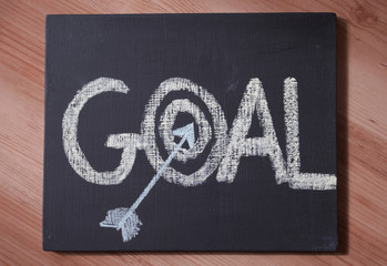Set your goal. Planning note written by chalk on black board