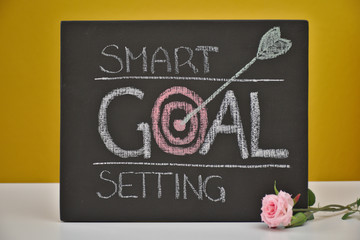 Smart goal setting. Planning note written by chalk on black board