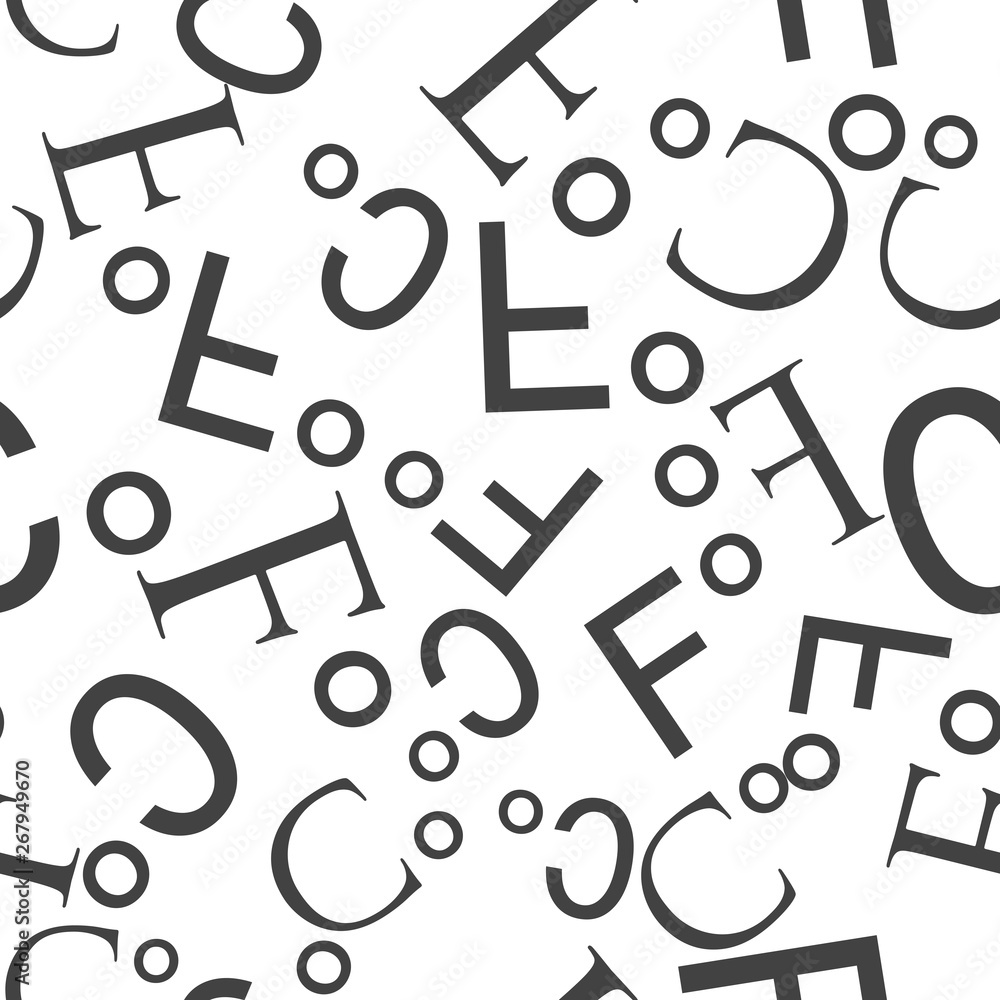 Poster a vector image of the abbreviation celsius and fahrenheit. degree icon seamless pattern on a white b