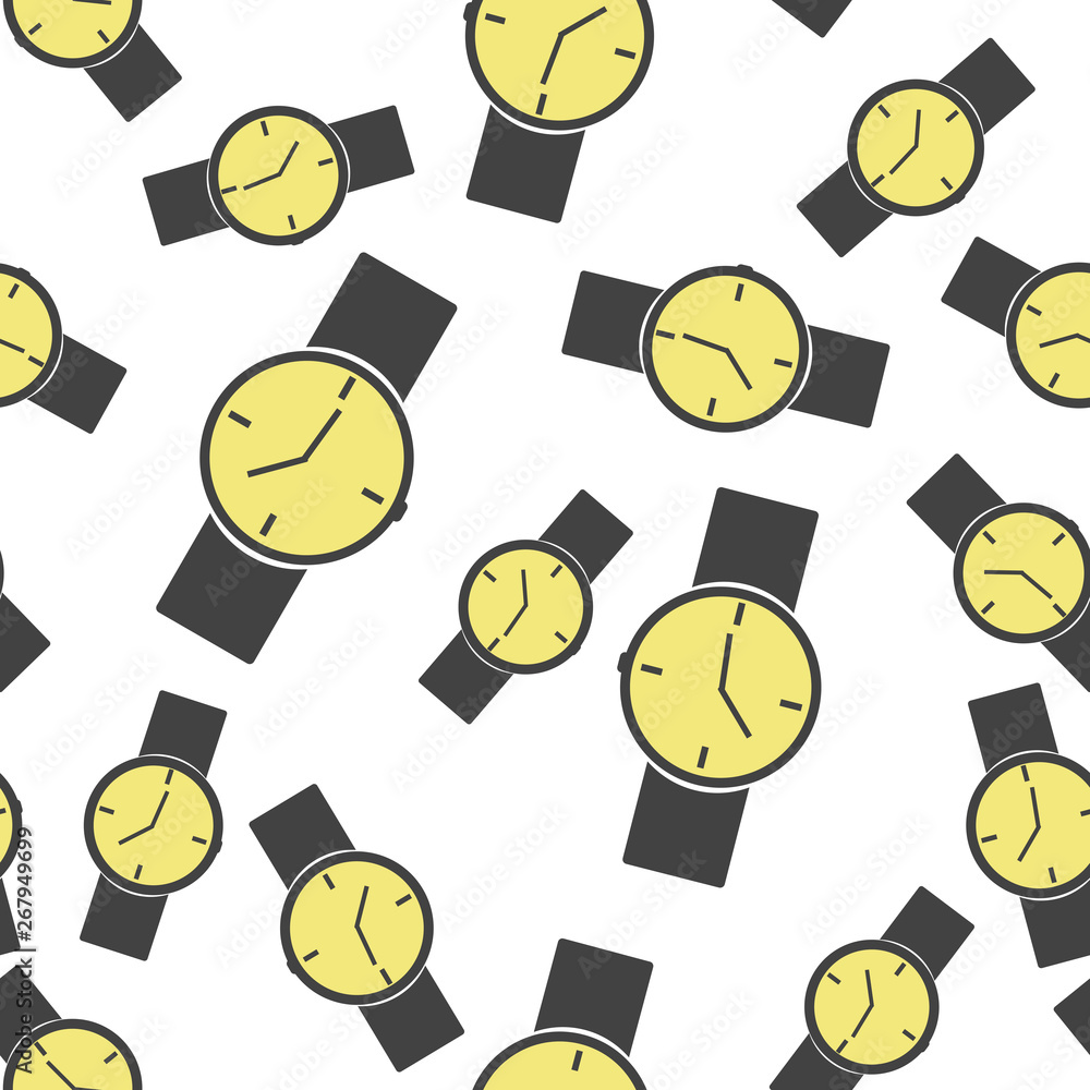 Poster vector image of a wristwatch. clock icon seamless pattern on a white background.