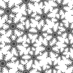 Vector image of a snowflake. Snow icon. Snow in winter seamless pattern on a white background.