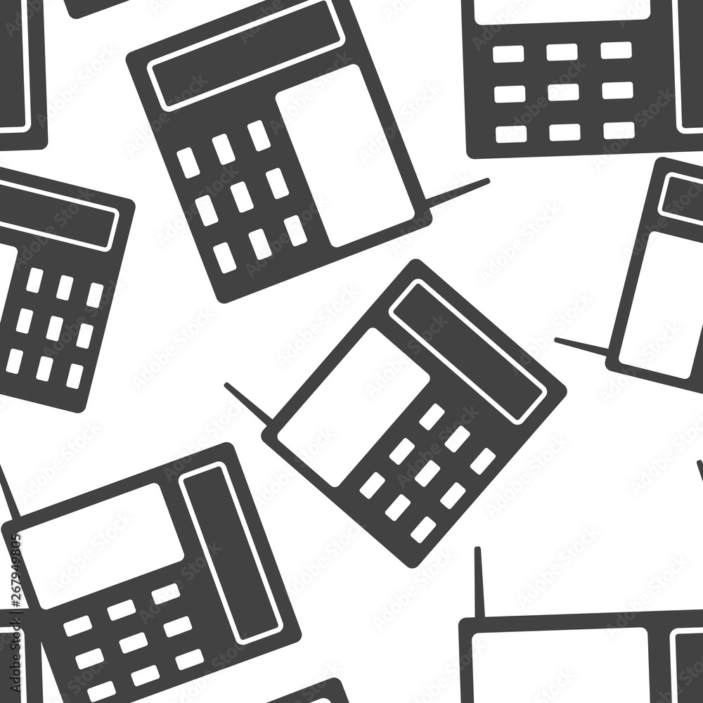Poster vector icon landline phone with buttons seamless pattern on a white background.