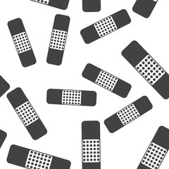 Vector icon of bactericidal protective plaster. First aid seamless pattern on a white background.