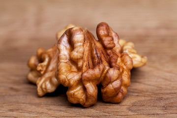  Walnut on wooden table. Healthy food and snack.