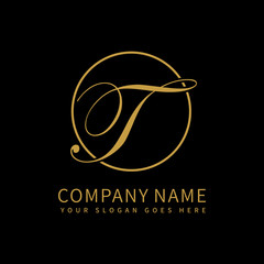 T script initial luxury Logo design Vector