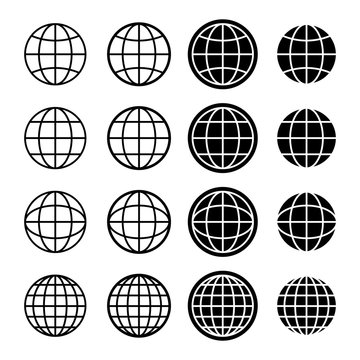 Set mit verschiedenen Globus Symbolen in schwarz