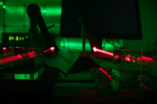 laser beam in optical laboratory