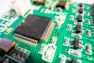 electronic PCB garbage as background from recycle industry and old consumer devices