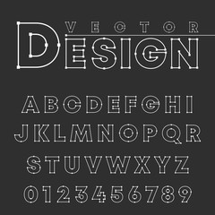 Vector design alphabet font template. Letters and numbers line design