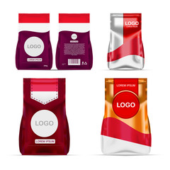 Foil food snack sachet bag packaging for coffee, salt, sugar, pepper, spices, sachet, sweets, chips, cookies colored in national flag of Monaco. Made in Monaco