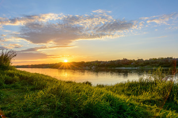 Summer sunset - river landscape. Oka River Russia