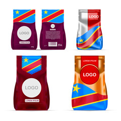 Foil food snack sachet bag packaging for coffee, salt, sugar, pepper, spices, sachet, sweets, chips colored in national flag of Republic of the Congo. Made in Republic of the Congo