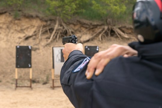 Police shooting practice at a shooting range