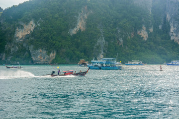 A view of boats in Phi Phi Island, Thailand.