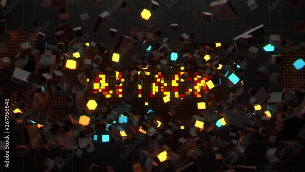 Poster 3d render of wall that breaks and show word connected with technology theme. Digital background.  