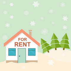 Winter resort. House for rent in the mountains. Vector illustration.