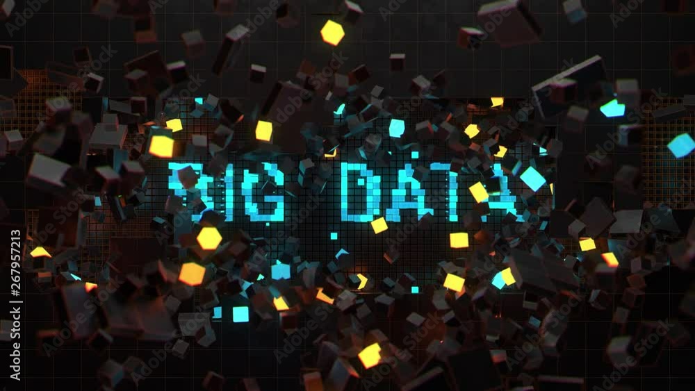 Poster 3d render of wall that breaks and show word connected with technology theme. Digital background.  