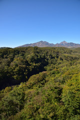 Fototapeta premium Mountains with red leaves and blue sky