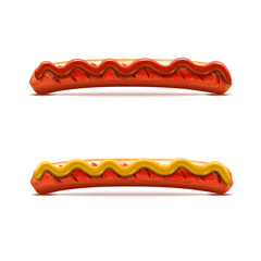 Set of Grilled Sausages with Mustard and Ketchup in Realistic Style