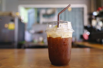Plastic cup of iced cold brew coffee