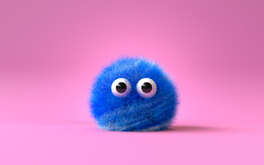 3d cute furry monster,3d cartoon character