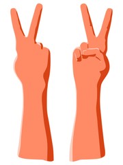 Symbol of victory and peace by two fingers as gesture of success