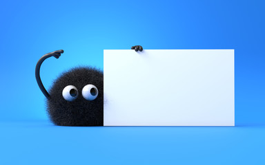 3d cute monster holding up a blank sign,colorful cartoon character,empty banner © Jane